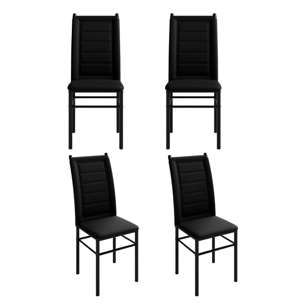 Kit 4 Cadeiras Para Mesa De Jantar Couro Sintético Estofada Quadrada Luxo Tubo Preto