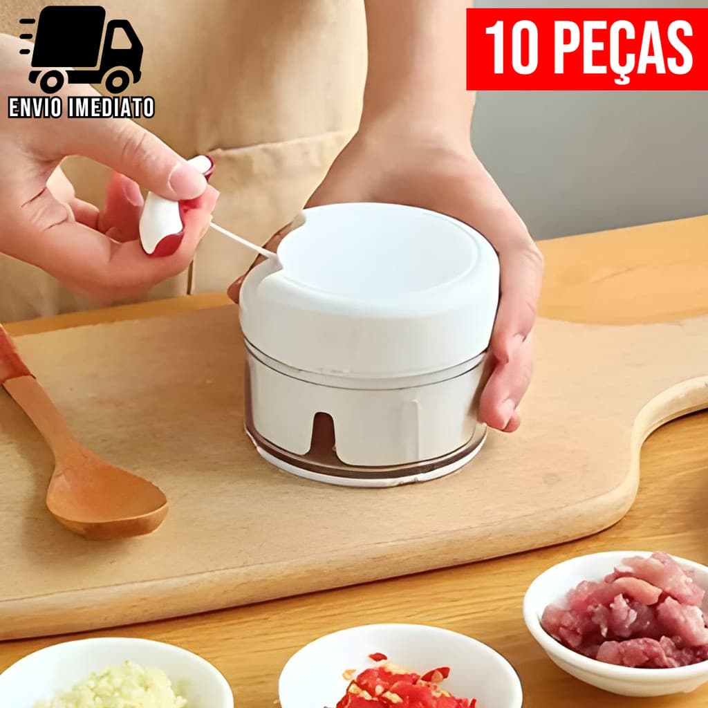 Kit 10 Mini Processador Triturador de Alimentos Manual para Alho Cebola Legumes com Lâminas em Aço Portátil