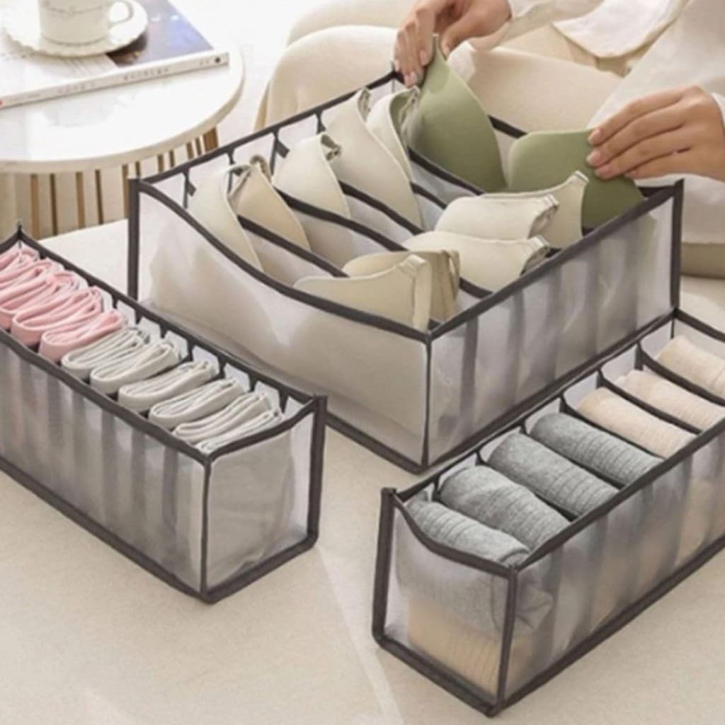 Kit 3 Organizadores de Gavetas para Roupas Íntima, Meias e Multiuso