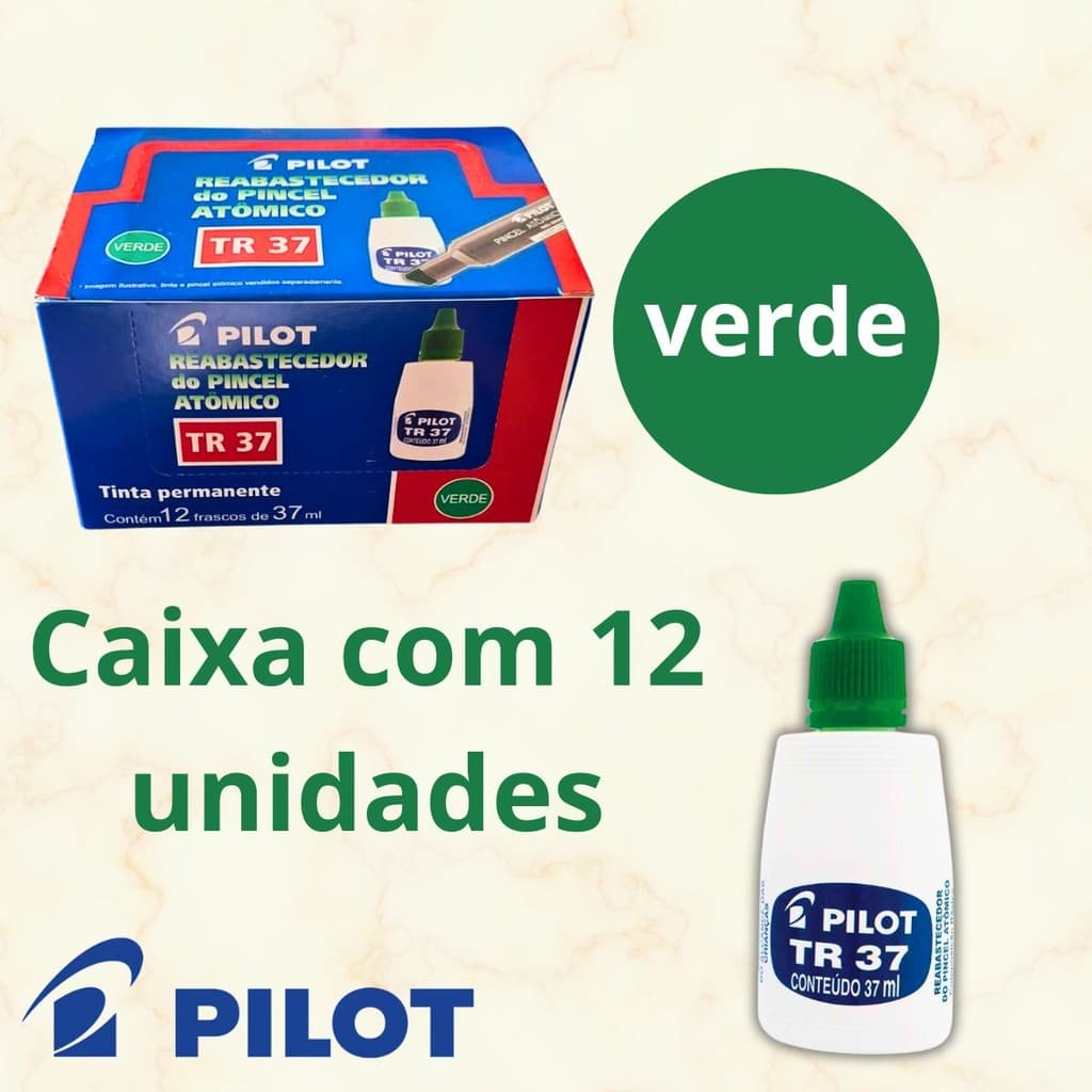 Kit Com 12 Tintas Reabastecedora Permanente 37ml para pincel atômico marcador verde multiuso pilot