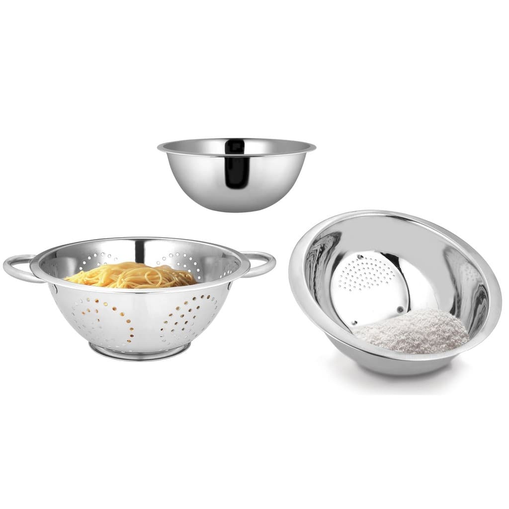 Jogo de Cozinha Aço Inox Prime 3 Peças Escorredor de Arroz, Escorredor de Macarrão e Bowl - Yangzi