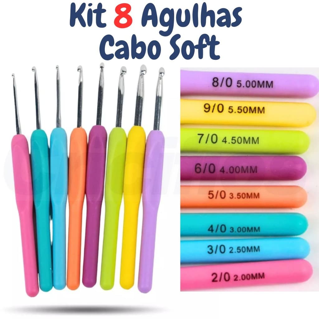Kit Agulha Crochê 8 Unidades Cabo Soft Plástico