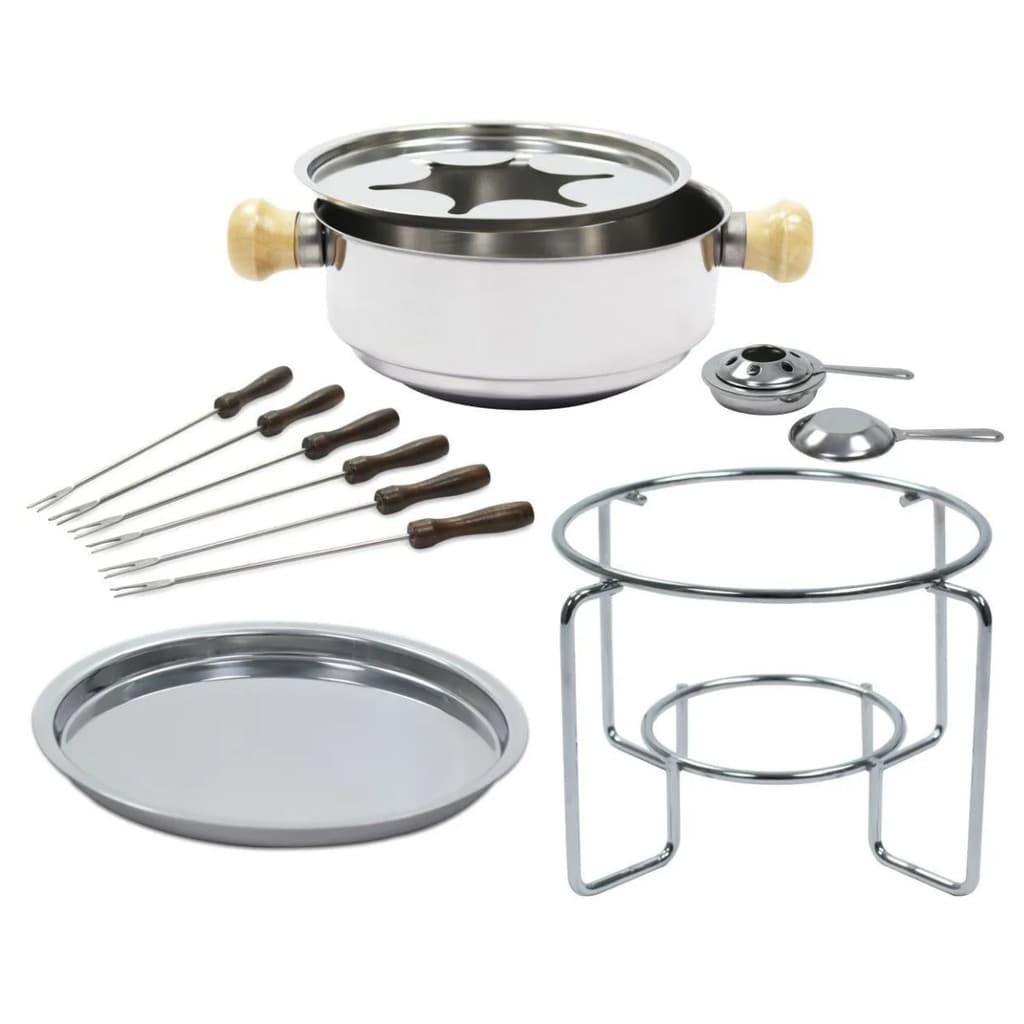 Kit Aparelho Panela Fondue Fundi Fundir Funde Fundizeira Em Inox Com 6 Garfos Ravinox