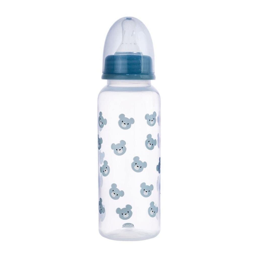 Mamadeira 250ml Urso Azul com Sistema Anticólica Bico Silicone Anatômico Bebê Criança Plasútil