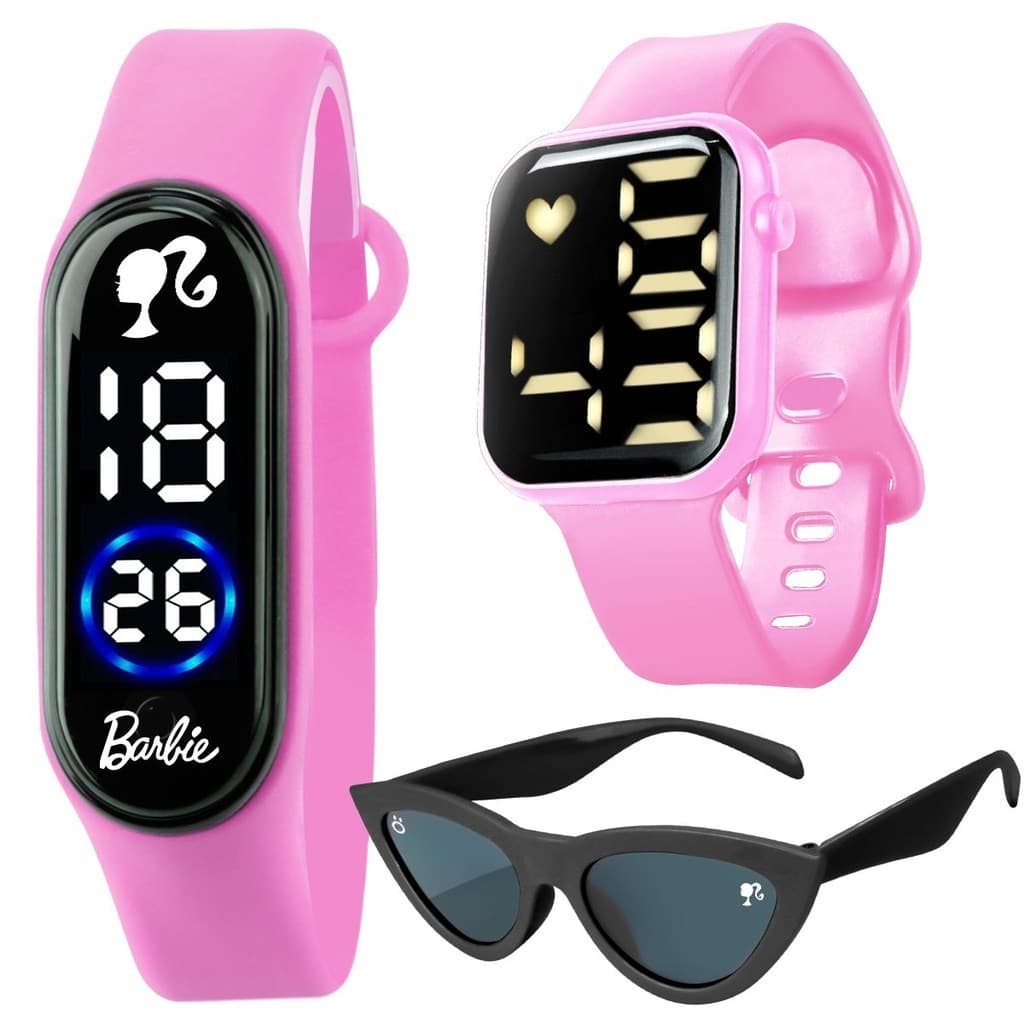 oculos proteção uv + relogio digital rosa infantil menina criança pulseira ajustavel presente