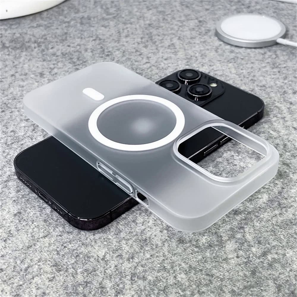 Ultra Fino Fosco Magnético Carga Sem Fio Caso Claro Capa iPhone 15 14 Plus 13 12 16 Pro Max Magsafe À Prova De Choque