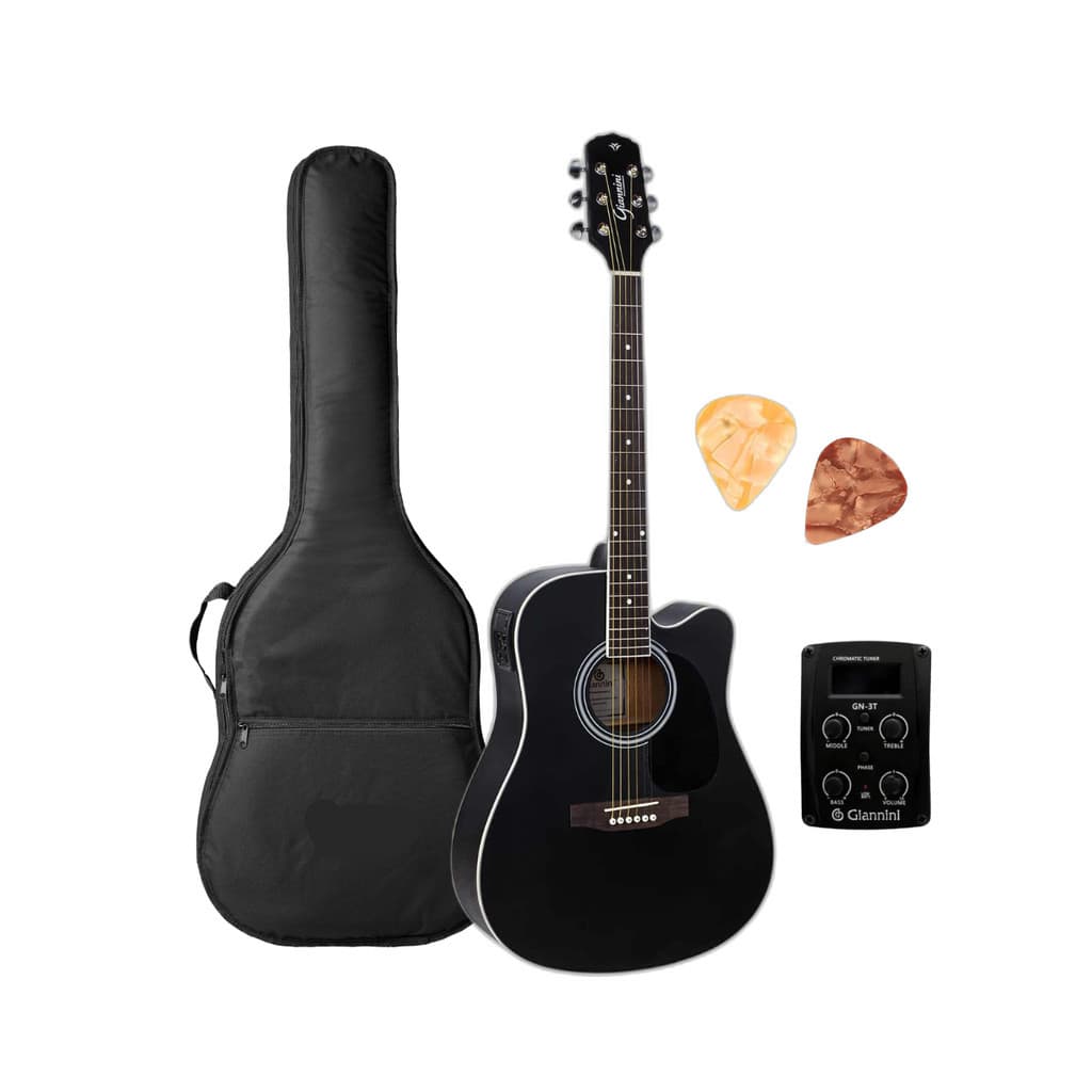 Violão Preto elétrico folk Aço Giannini GDC-1 CEQ SBK Preto Fosco com Capa