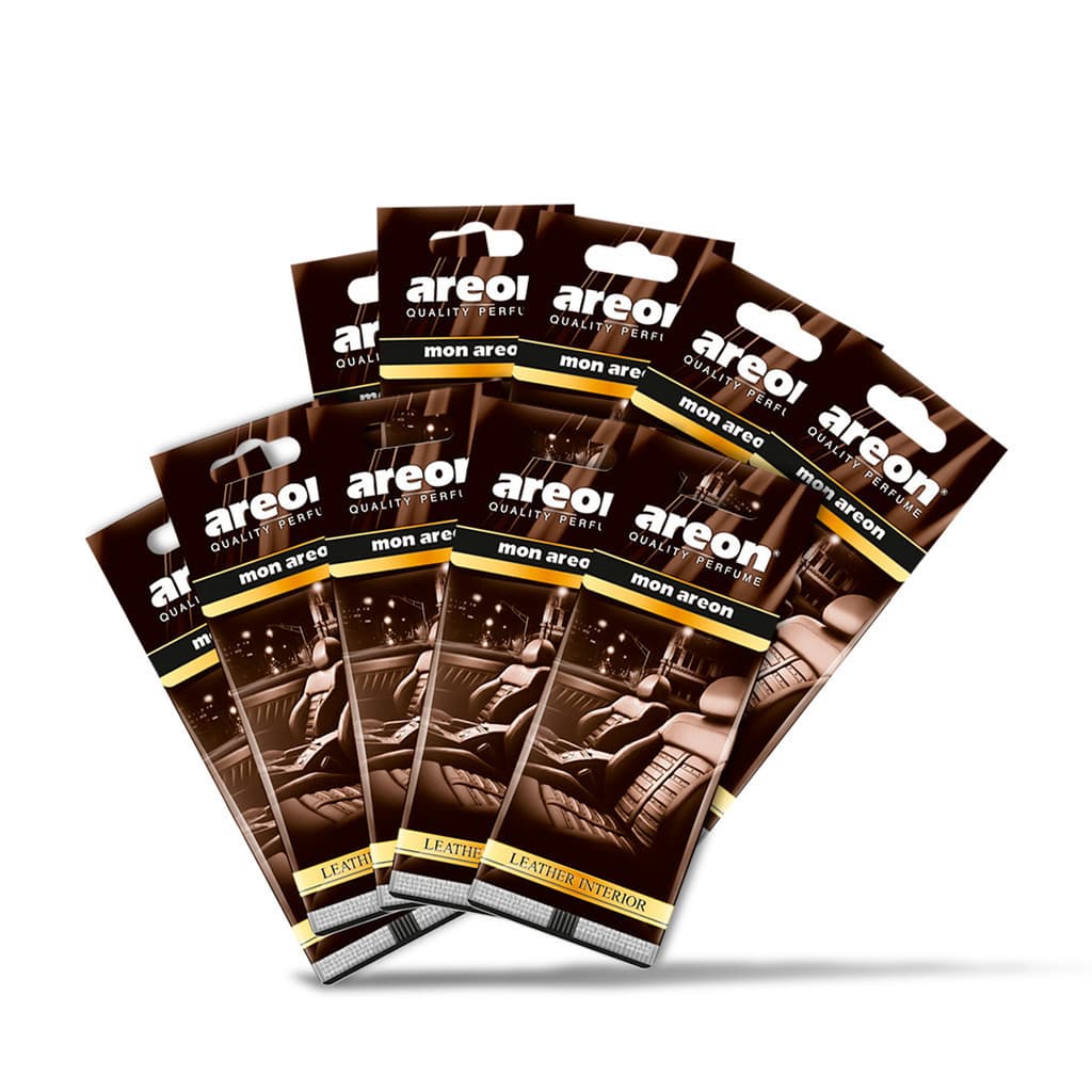 10 UN AROMATIZANTE AUTOMOTIVO MON LEATHER INTERIOR AREON