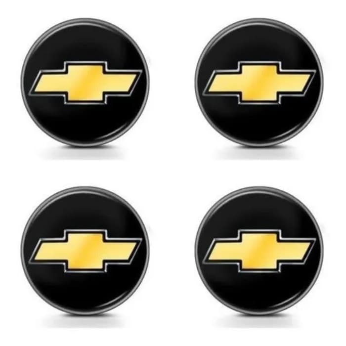 Kit Com 4 Boton Emblemas Adesivos Para Calota Gm Preto/Dourado 51mm