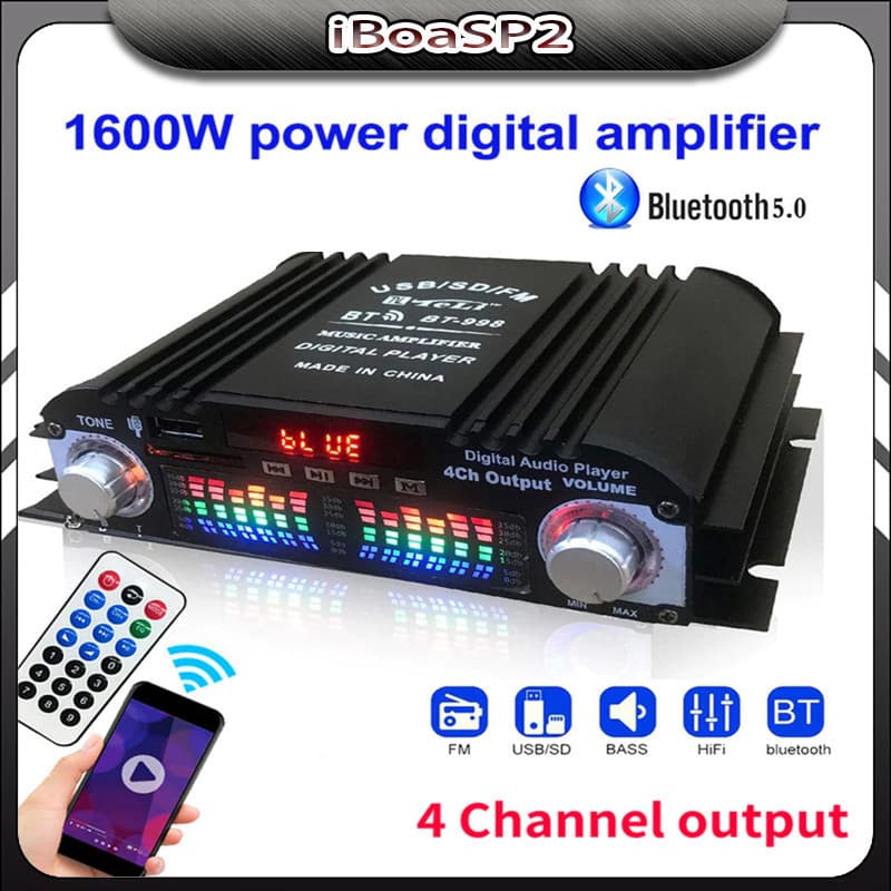 12V 1600W Amplificador De Áudio WIfi De 4 Canais Bluetooth 5.0 Usb Sd Aux