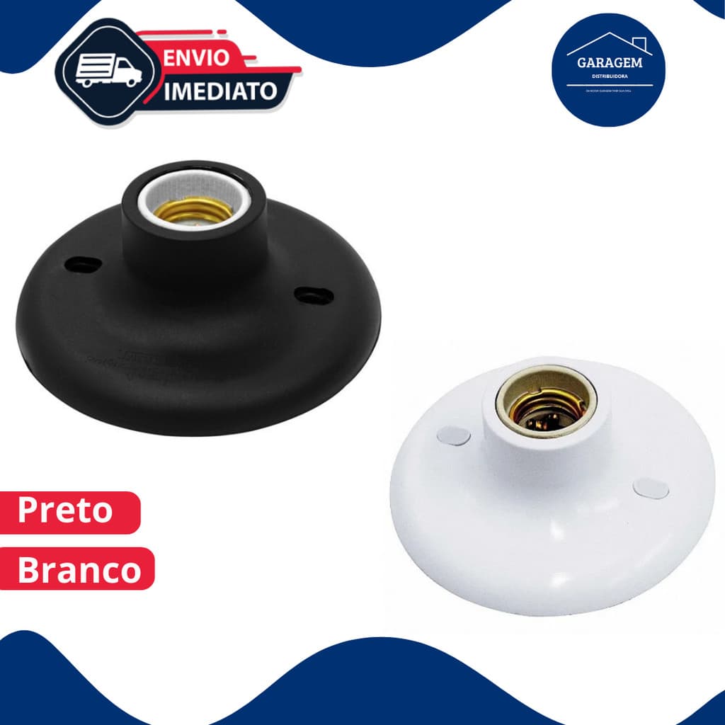 Plafon Plafonier Luminaria Soquete Bocal Porcelana E27 Branco / Preto