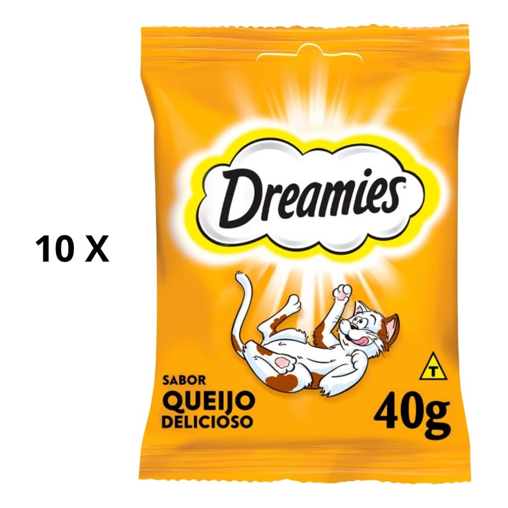 kit com 10 Petiscos Dreamies Queijo Para Gatos Adultos 40 G