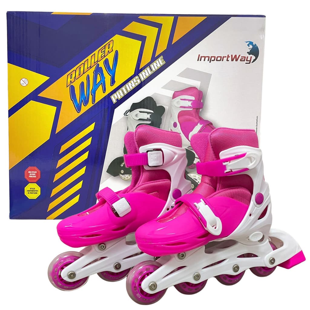 Patins Roller 4 Rodas Inline Infantil Rosa P 31 A 34 - Bw018Rp