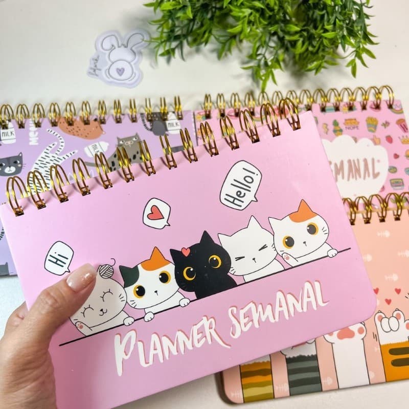 Planner Semanal Permanente Agenda Para Anotações Estampas Gatinhos Pequeno 52 Folhas Espiral 猫本