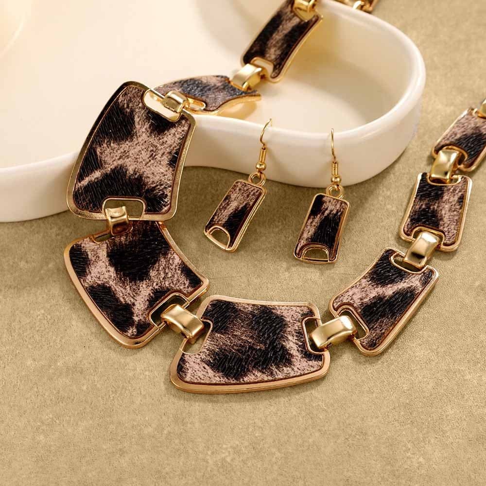 2025 Conjunto de Colar e Brincos de Liga de Leopardo Criativo Retro Versátil de Moda Exagerada Transfronteiriça Europeia