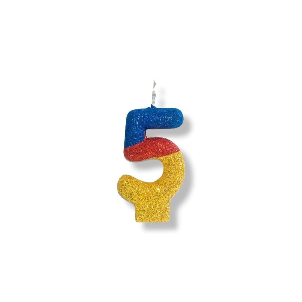 Velas De Aniversário - Números + Glitter  - Cores Temáticas - Azul Royal, Vermelho e Dourado FLX10