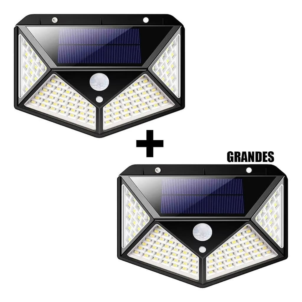 Kit 2 Luminária Solar Grande 100 Led Sensor Presença 3 Luzes