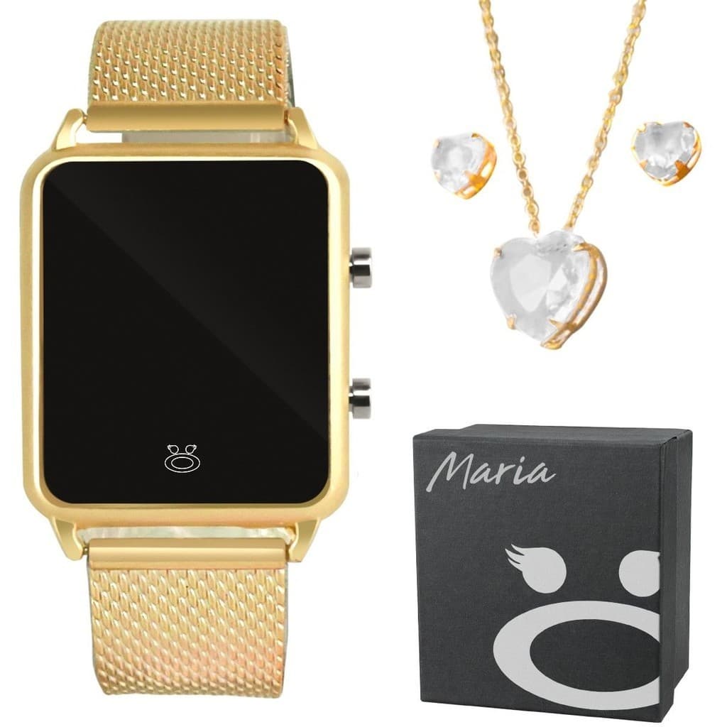 Relogio digital led + pulseira + colar brinco + caixa casual qualidade premium presente social