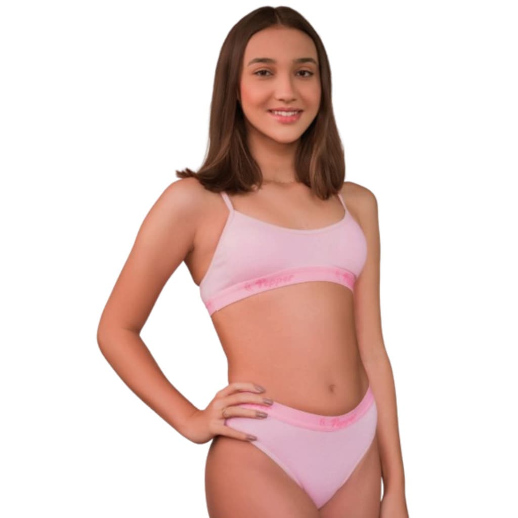 Conjunto de 5 Calcinhas e Sutiãs Juvenil Feminino com Elástico Firme Cores Lisas e Estampadas