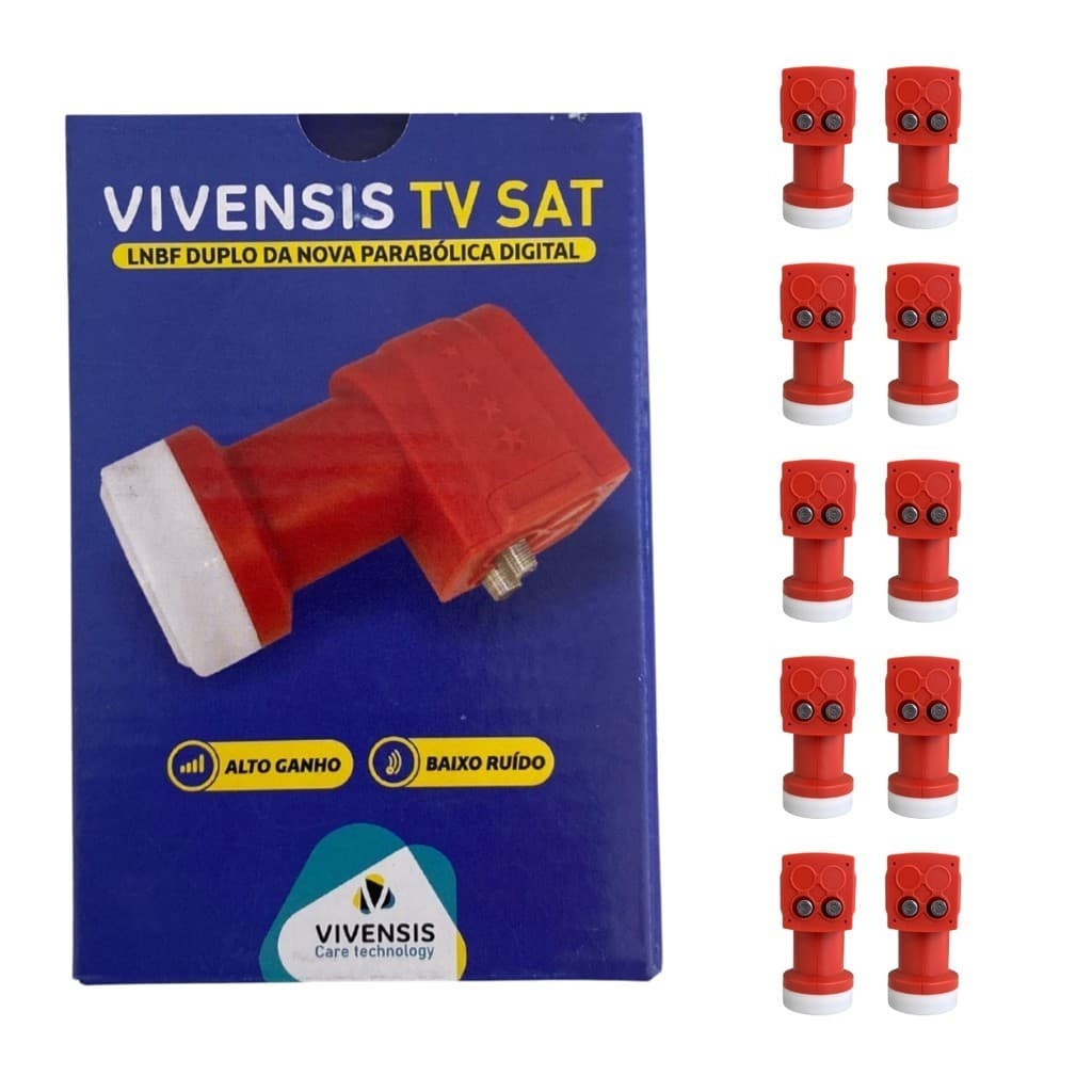 Kit 10 Captadores de Sinal Antena Parabólica Universal HD Digital LNBF Duplo