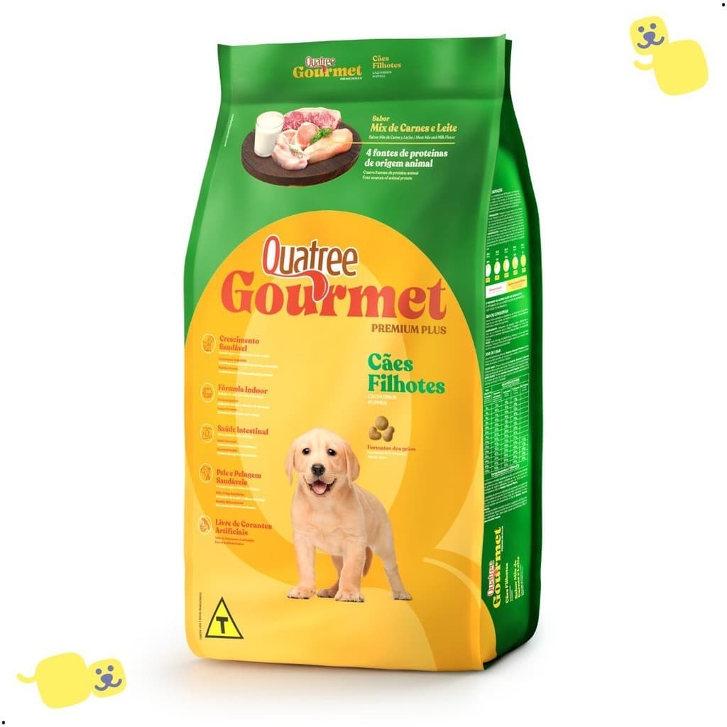 Ração Quatree Gourmet Cães Filhotes Raças Mix Carnes e Leite 3kg Alimento Premium Cachorro Pet Dog