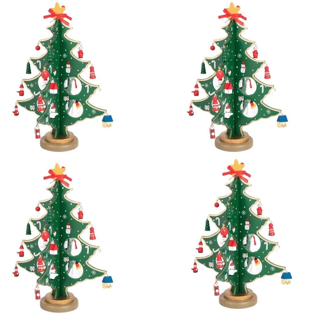 Kit 4 Enfeite de Madeira Arvore de Natal 24,5 cm