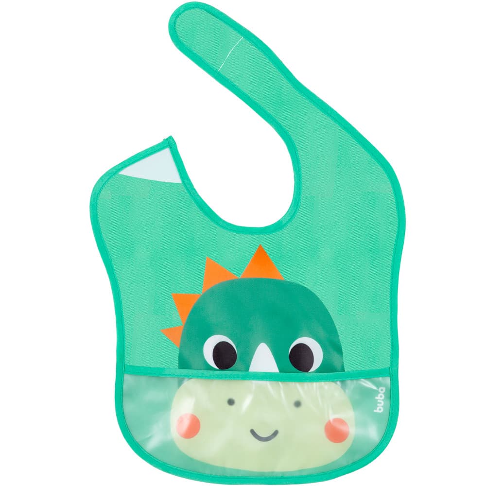 Babador Impermeável Buba Com Bolso Alimentação Pega Migalhas Infantil Dino