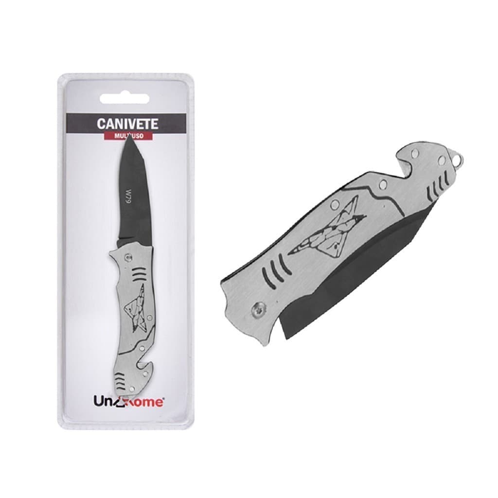 Canivete Multiuso Aço Inox Retrátil Dobrável Portátil 17cm