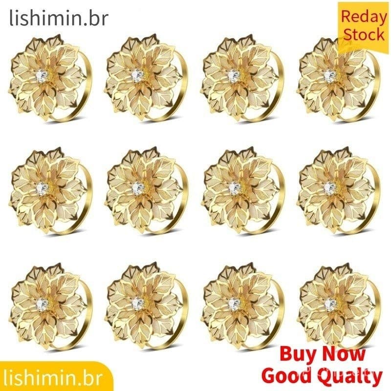 6pcs/12pcs Gold Silver Rhinestone Cadeiras De Guardanapo Com Anéis De Prata Fivelas Porta-Guardanapos Florais Para Festa