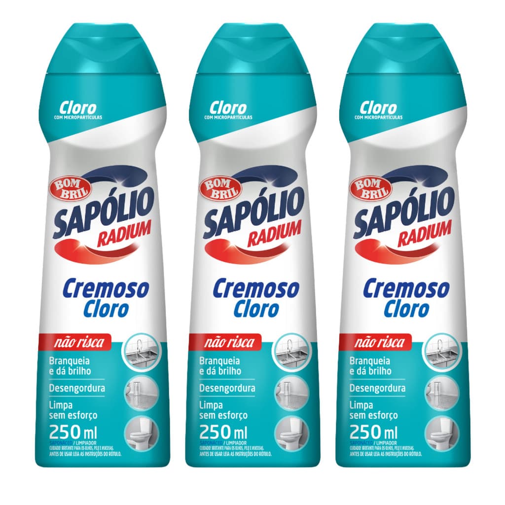 Kit 3 Sapólio Radium Cremoso Com Cloro Bombril 250ml Cada