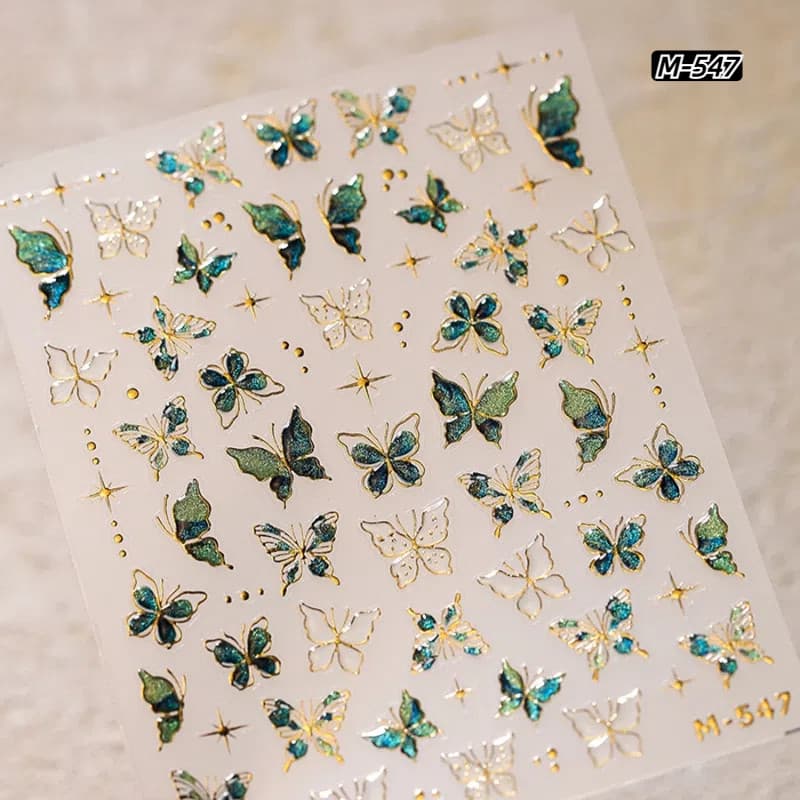 Borda Dourada Flash Borboleta 5D Adesivo De Unha Cristal Diamantes Design Decoração De Arte