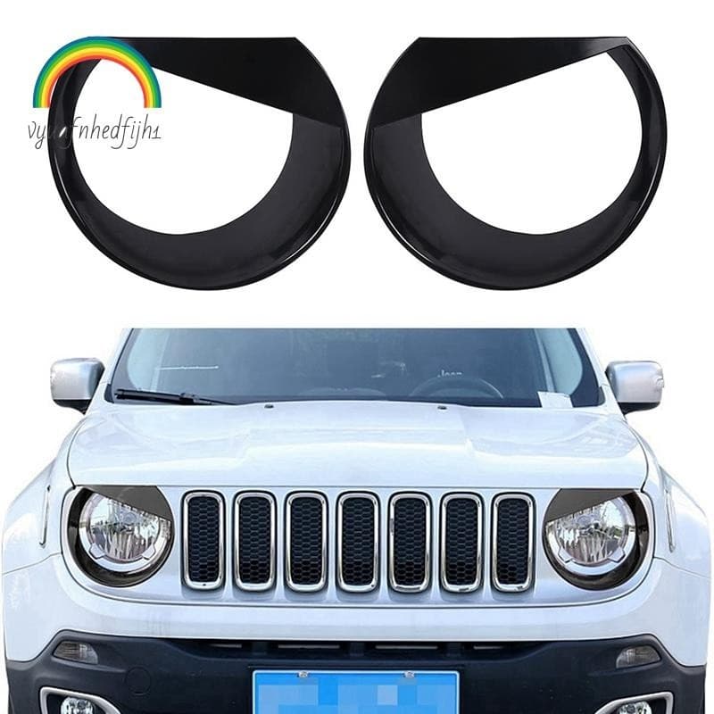 Capa Para O Farol Dianteiro Dos Olhos Furiosos Bezels Trim Jeep Renegade 2015 2016 2017 2018 (Preto)