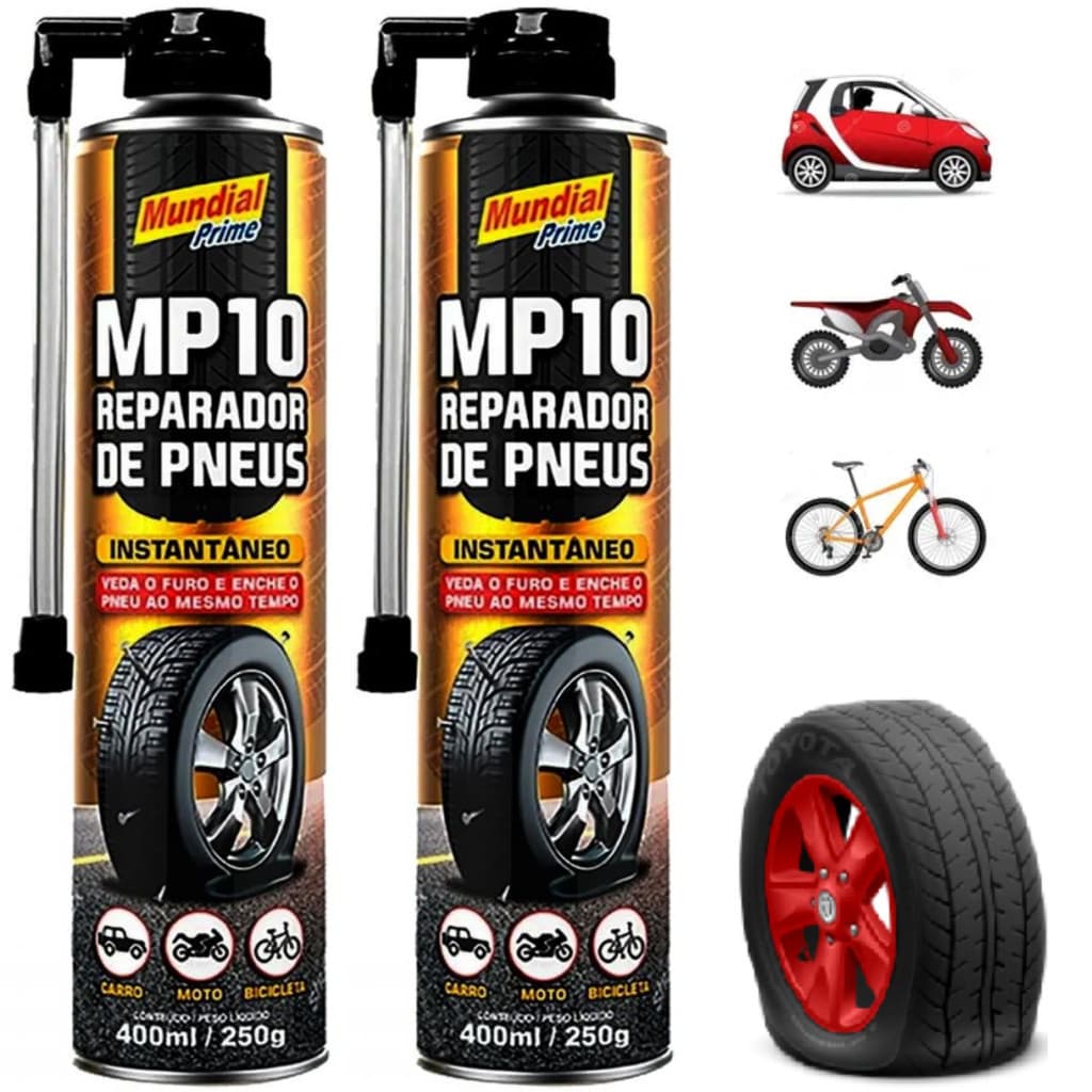 2 Reparador Pneu Furados Spray Instantâneo 400ml Veda Furo Enche Bicicleta Carro Moto Bike Inflador