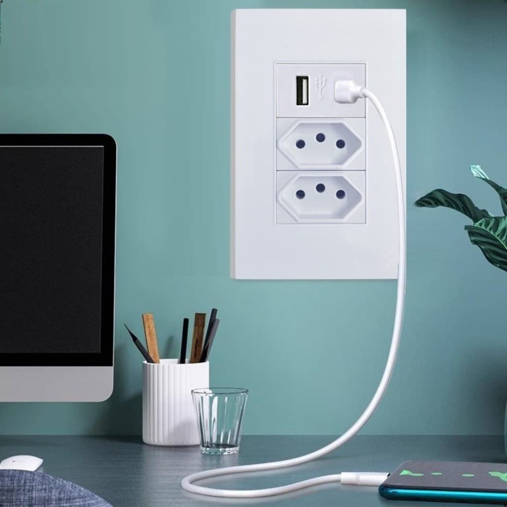 Tomada Dupla Com Entrada Usb e tipo C Multi Carregamento