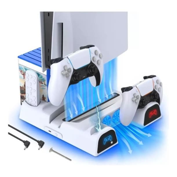 Cooler Carregador Ps5 Fat Resfriação Suporte P/ Fone Slot Jogos TP5-1511