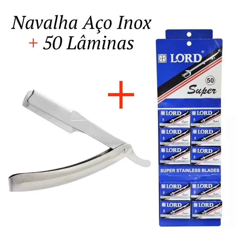 Navalha Navalhete Barbeiro Inox Profissional + 50 Lâminas