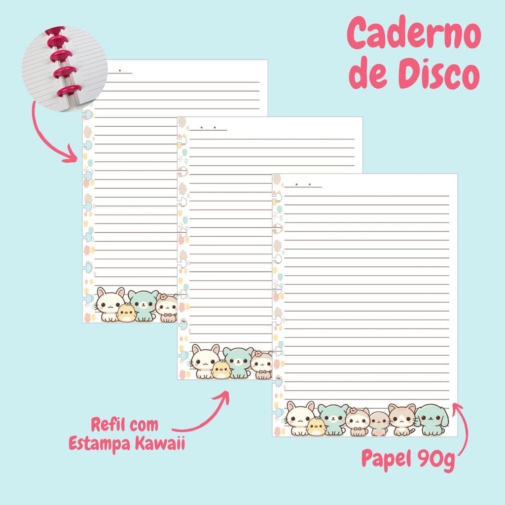 Refil para Caderno de Disco (Caderno Inteligente) - Animais Fofos