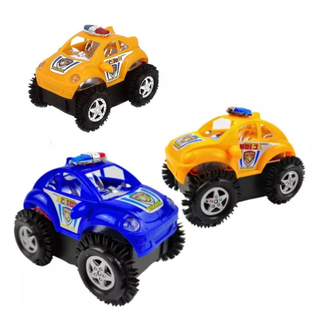 3 Carrinhos Maluco Policial Bate e Volta Giro 360° Colorido