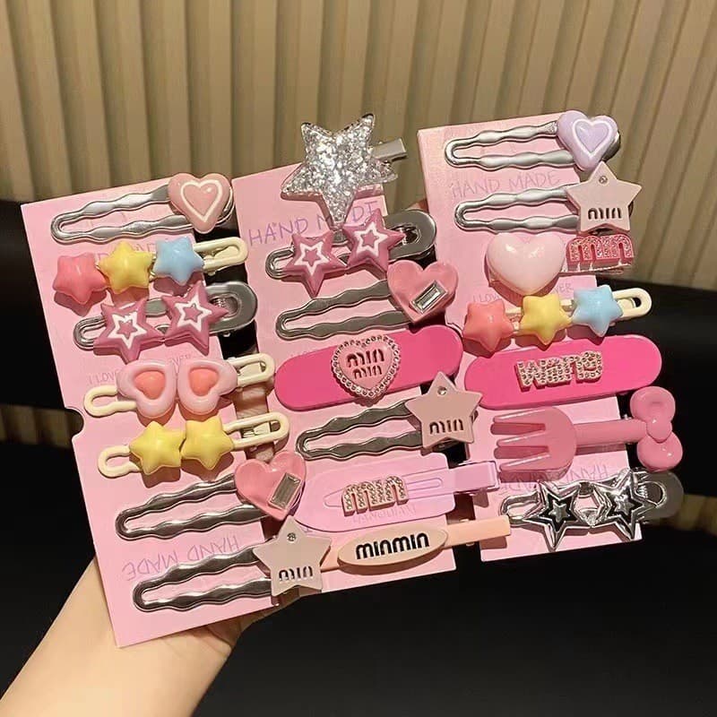 7Pcs Pink Sweet Girls Dopamina Y2K Conjunto De Clipes De Cabelo Star Hairpin Cabeleireiro Acessórios De