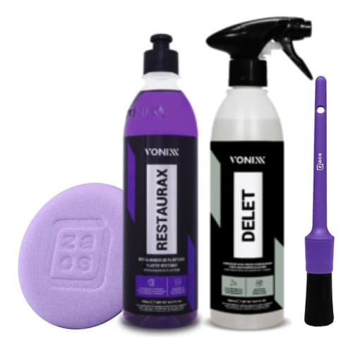 Delet Vonixx Limpador Pneus E Borrachas + Restaurax Restaurador de Plásticos 500ML