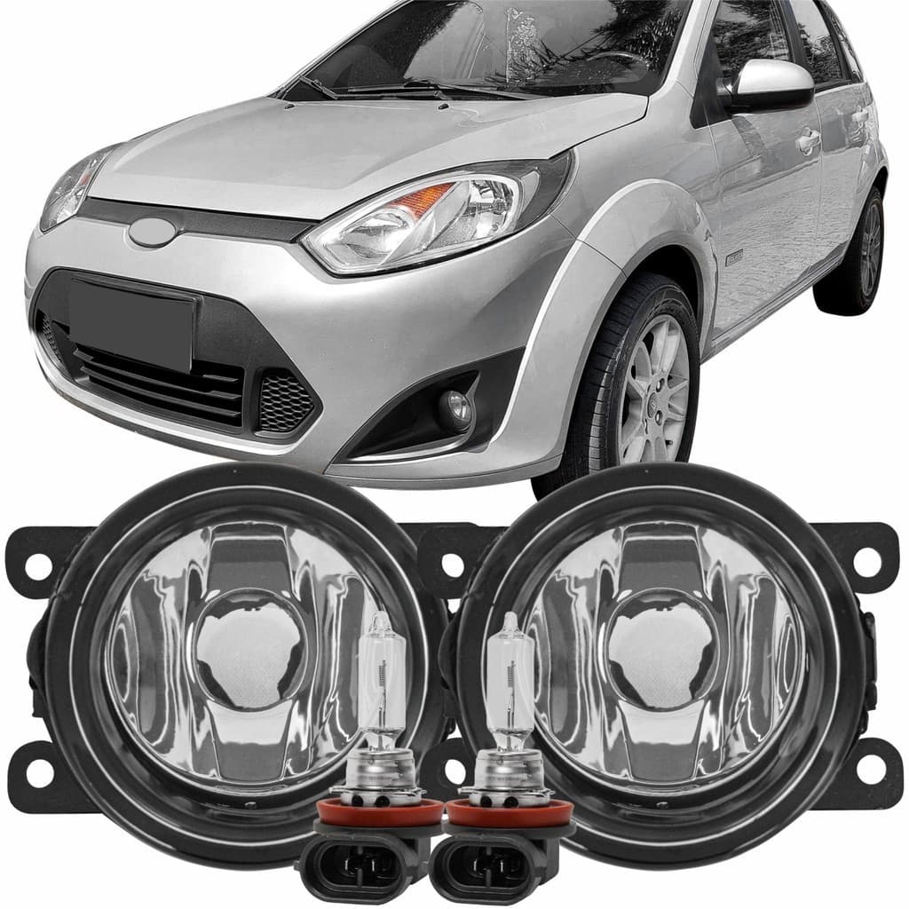 Par Farol Milha Ford Fiesta Rocam 2010 11 2012 2013 2014 Aba Preto + Lâmpadas