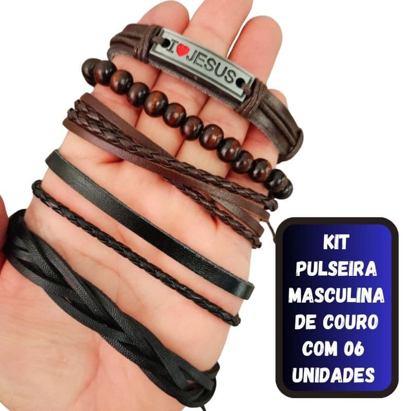 Pulseira De Couro Masculina Ajustável Preto Marrom Varios Modelos