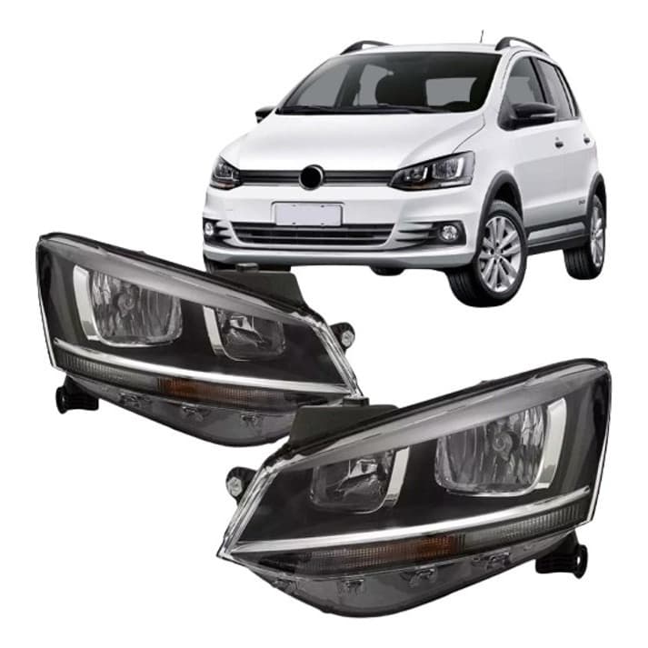 Farol Fox Crossfox Spacefox 2015 2016 2017 2018 2019 2020 2021 2022 Másc Negra Friso Cromado