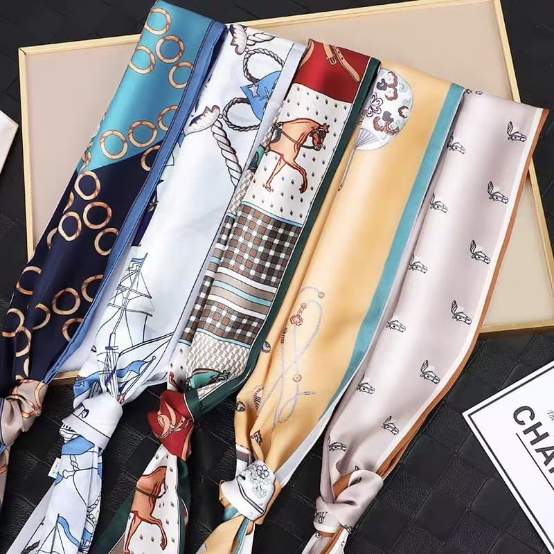 Moda Versátil Pequeno Lenço Quadrado Novo Lenço Longo de Seda Estilo Coreano Luxo Leve Acessório de Lenço Simples de Alt
