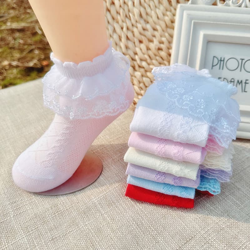 1 Par Meia Renda Babado Duplo Criança Menina Fofa Festa Batizado