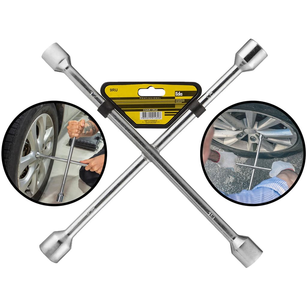 Chave De Roda Em Aço Carbono Tipo Cruz Universal 4 Bocas Encaixe 17 19 21 23mm Profissional Eda