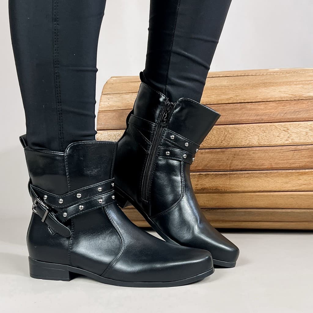 Bota Rasteira Feminina Tira Fivela Zíper Conforto Estilo Moderno Versatilidade