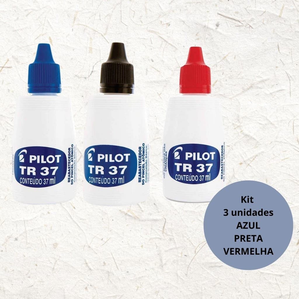 kit 3 Tinta Reabastecedora Permanente 37ml para pincel atômico marcador azul,vermelho e preto pilot