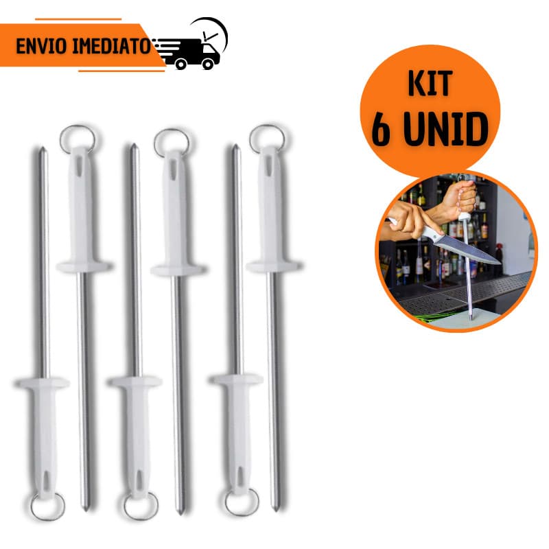 Kit 6 Chaira 10" Amolador Afiador de Faca Grande Estriada Profissional Açougueiro Cozinha