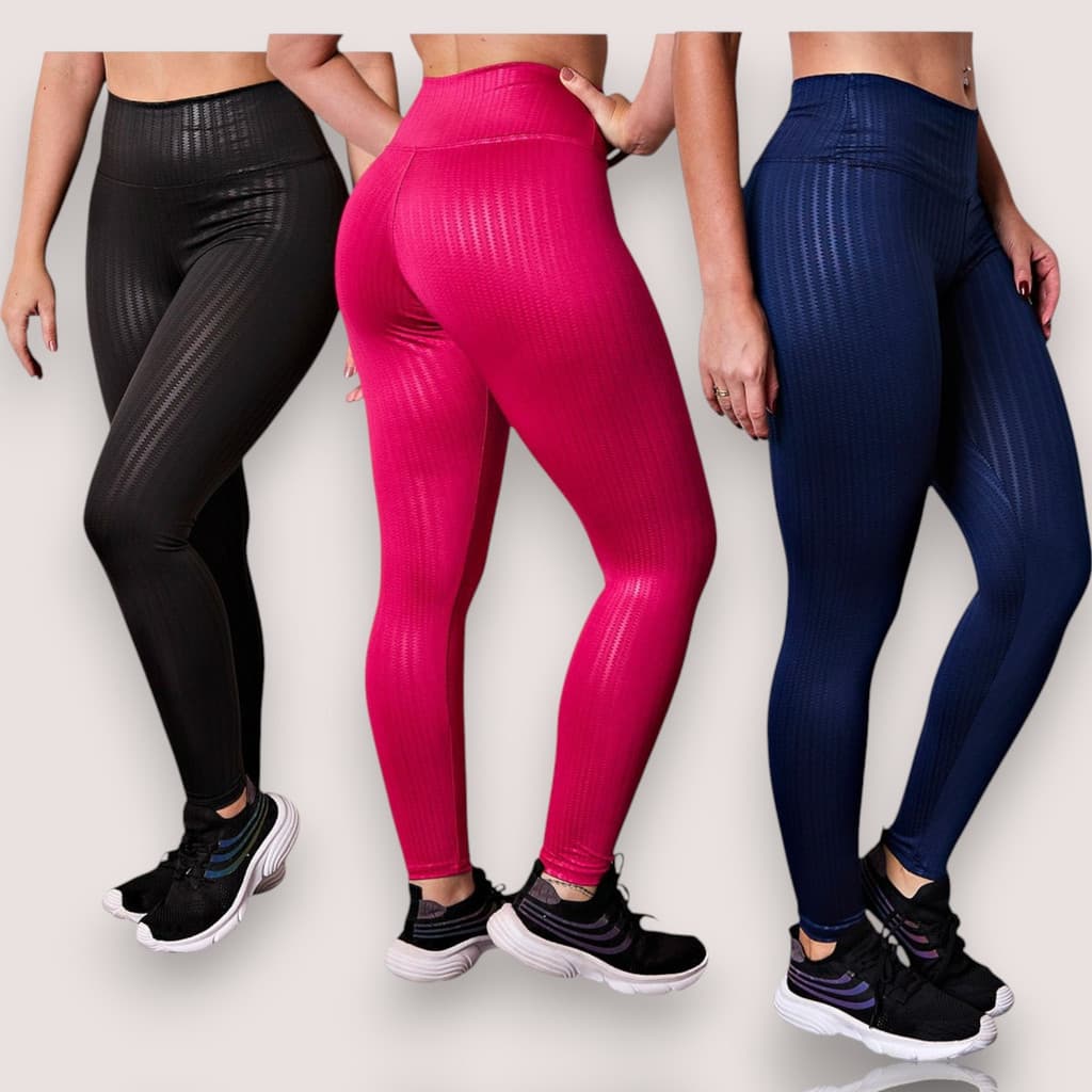 Kit 3 Calça Legging 3d Suplex Academia Fitt Cintura Alta